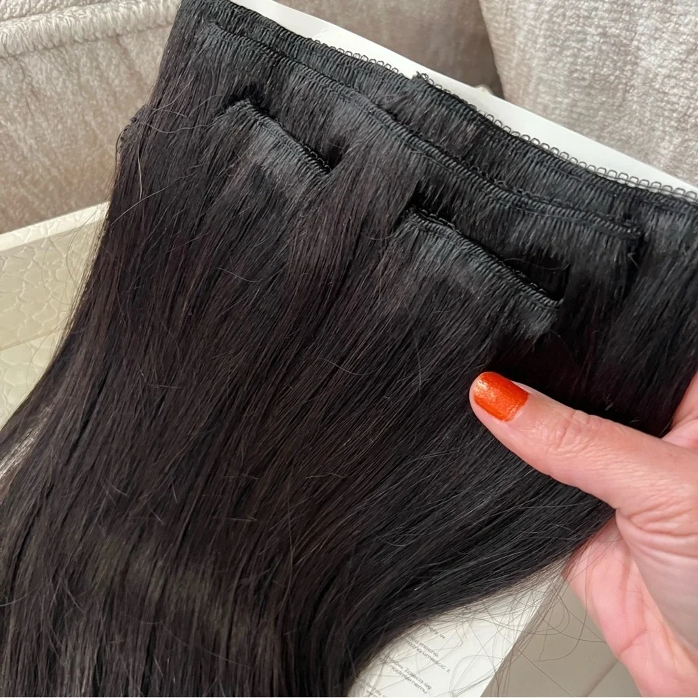 16” Nat‎ Black Clip in Human Hair Extensions Lace Weft Full Head 7pc 110g KL7